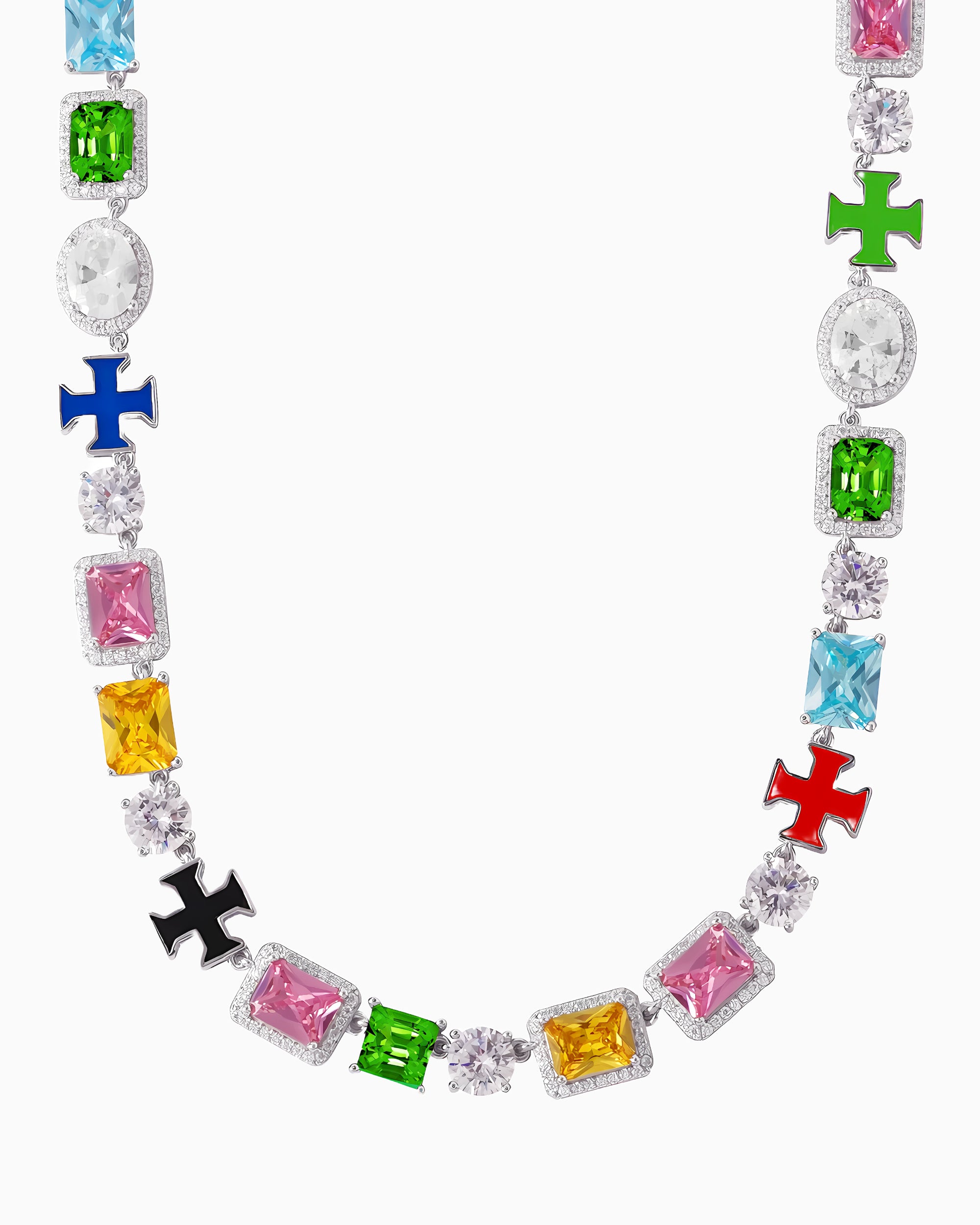 MOISSANITE CROSS & GEMSTONES CHAIN.